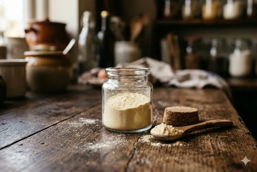 Cream-coloured phosphatidylserine powder in a glass jar